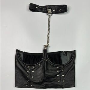 Elegant Moments Leather Lingerie Open Cup Top Size 3X